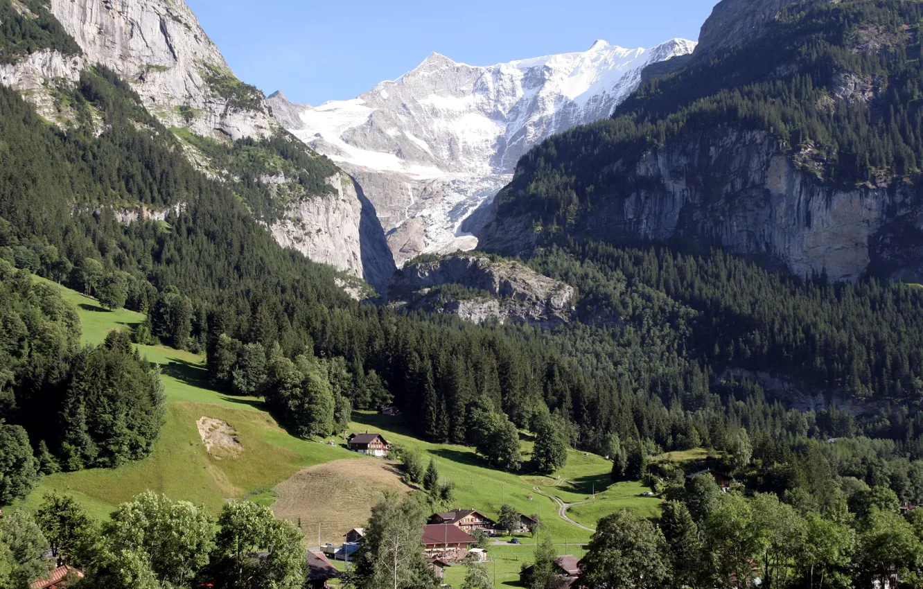 Фото обои лето, горы, швейцария, Gross Fiescherhorn, SWITZERLAND