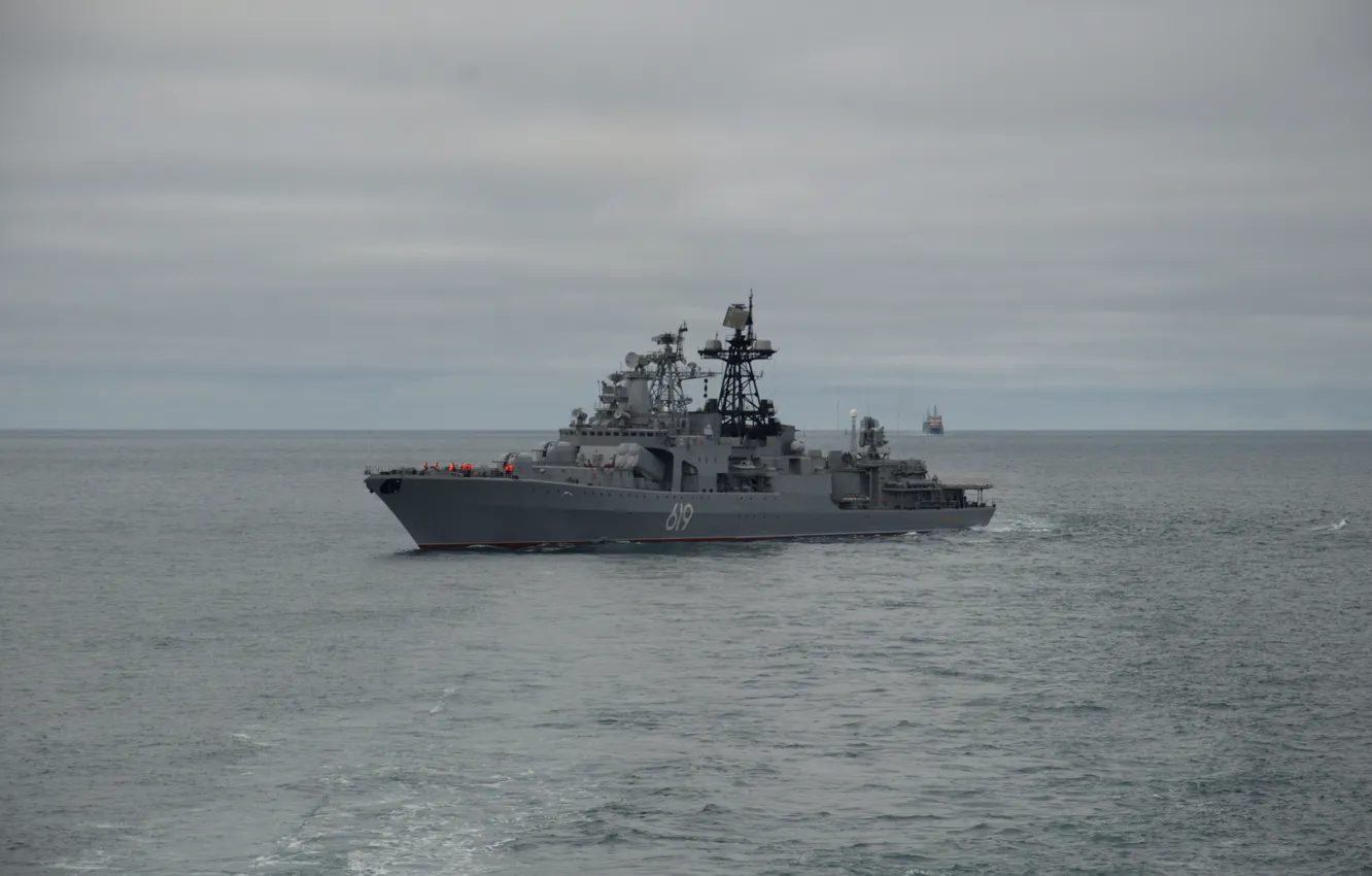 Фото обои корабль, большой, противолодочный, проект 1155, североморск