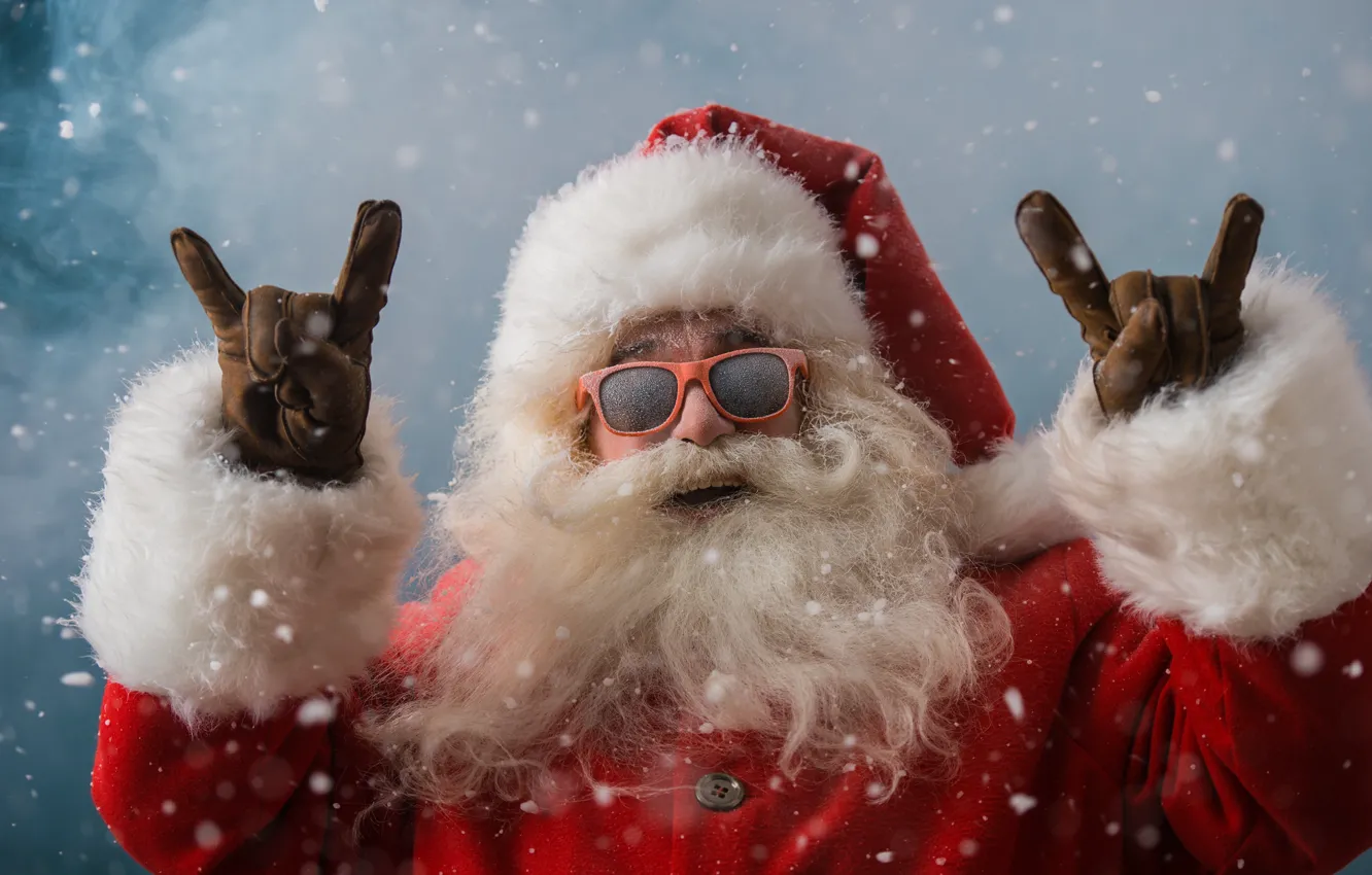 Фото обои зима, снег, Новый Год, очки, Рождество, Санта Клаус, happy, Дед Мороз