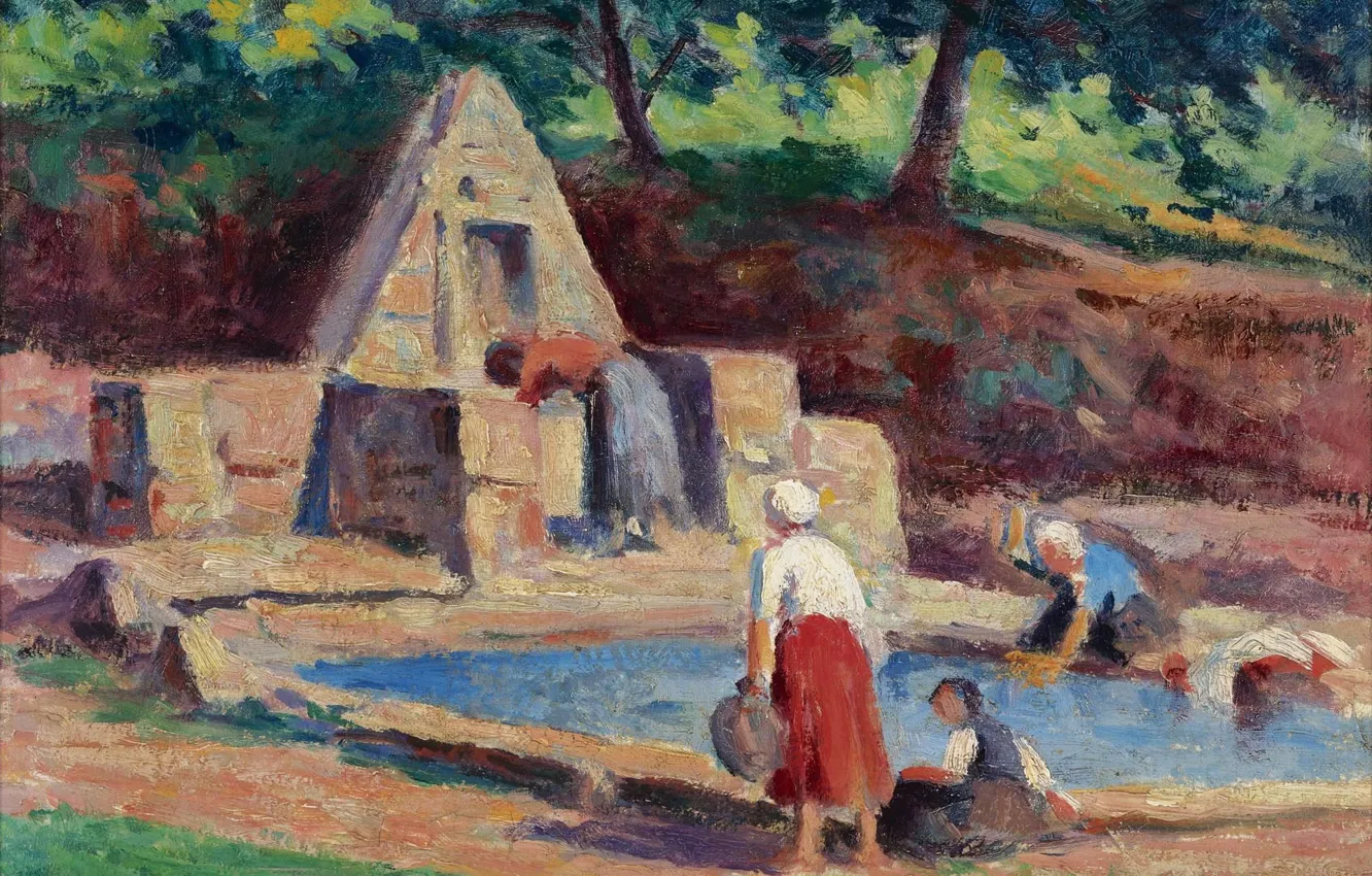 Фото обои картина, жанровая, Максимильен Люс, Maximilien Luce, 1914-15, Кермустер. Прачки