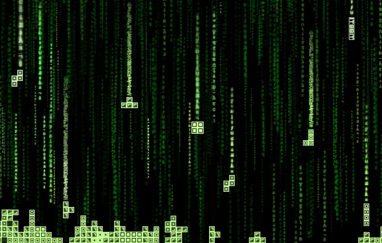 Фото обои green, matrix, tetris
