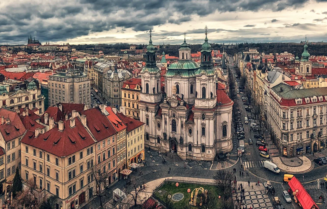 Фото обои Прага, Чехия, фильтр, почти рисованная