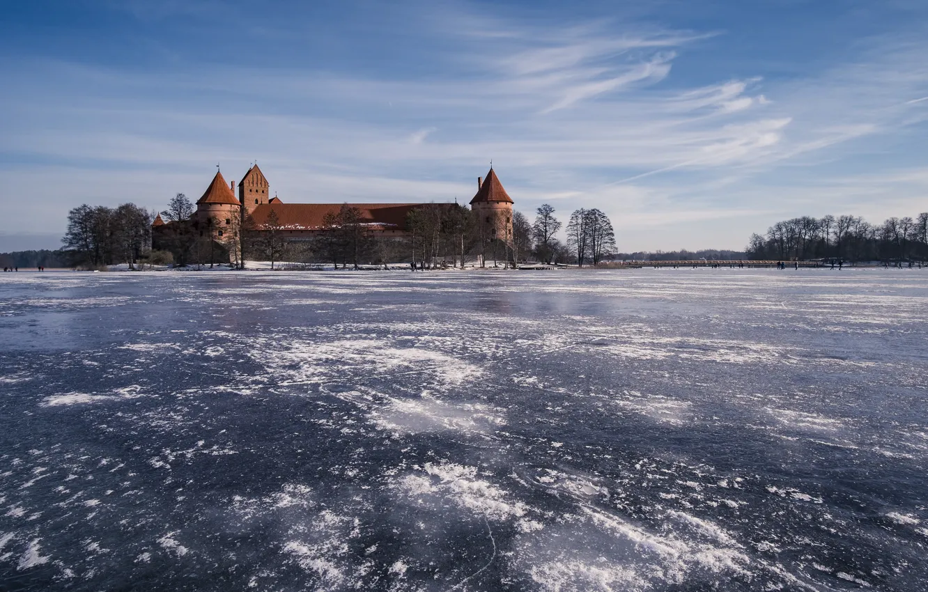 Фото обои Trakai, Lietuva, Tėvynė, žiema, pilis, ežeras