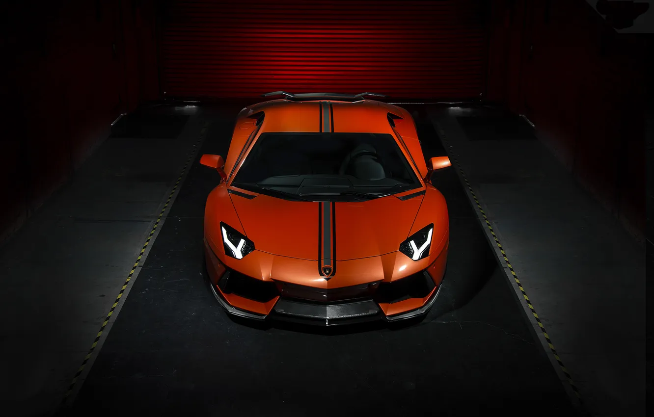 Фото обои Lamborghini, ламборджини, Vorsteiner, front, orange, LP700-4, Aventador, авентадор