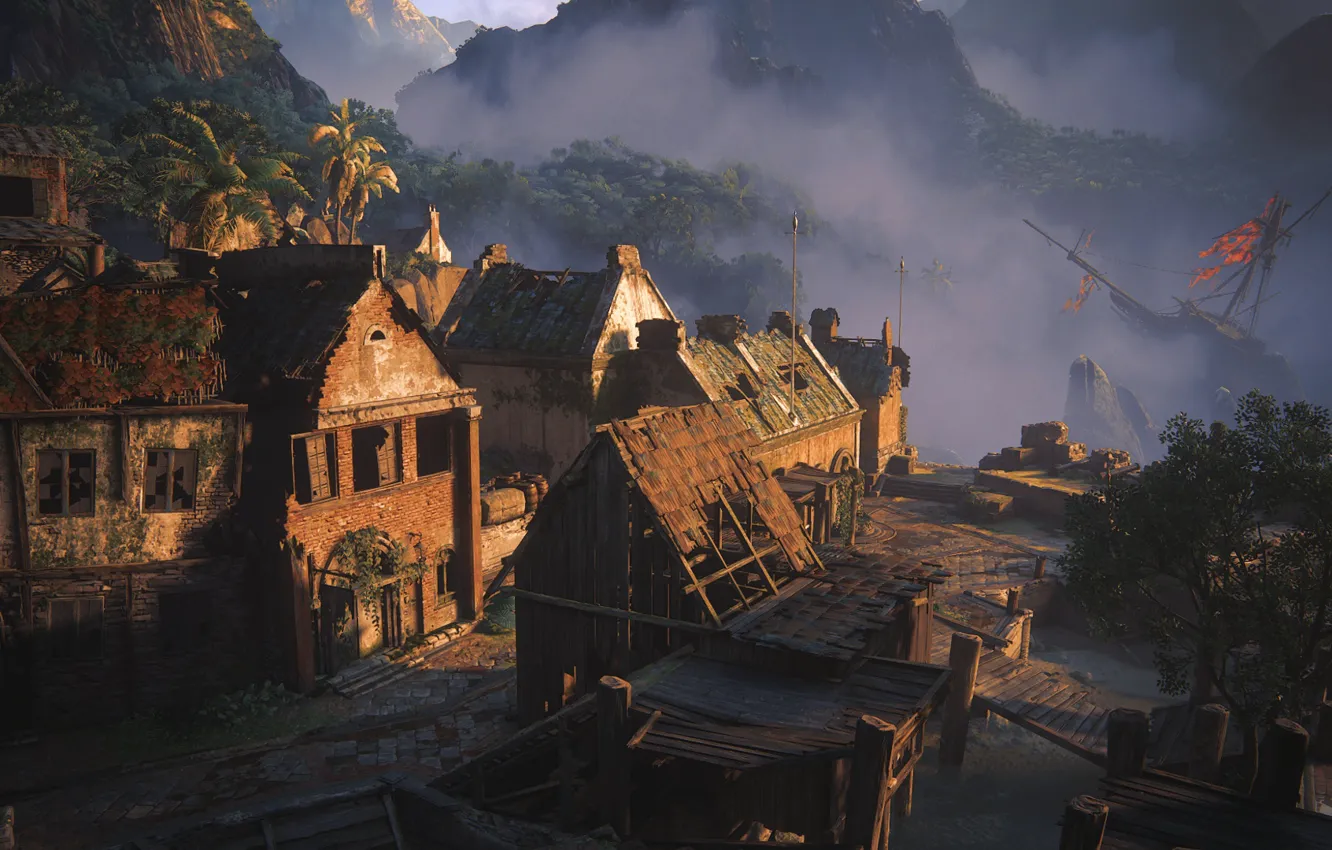 Фото обои здания, Naughty Dog, Playstation 4, Uncharted 4: A Thief's End, затонувший корабль, Либерталия