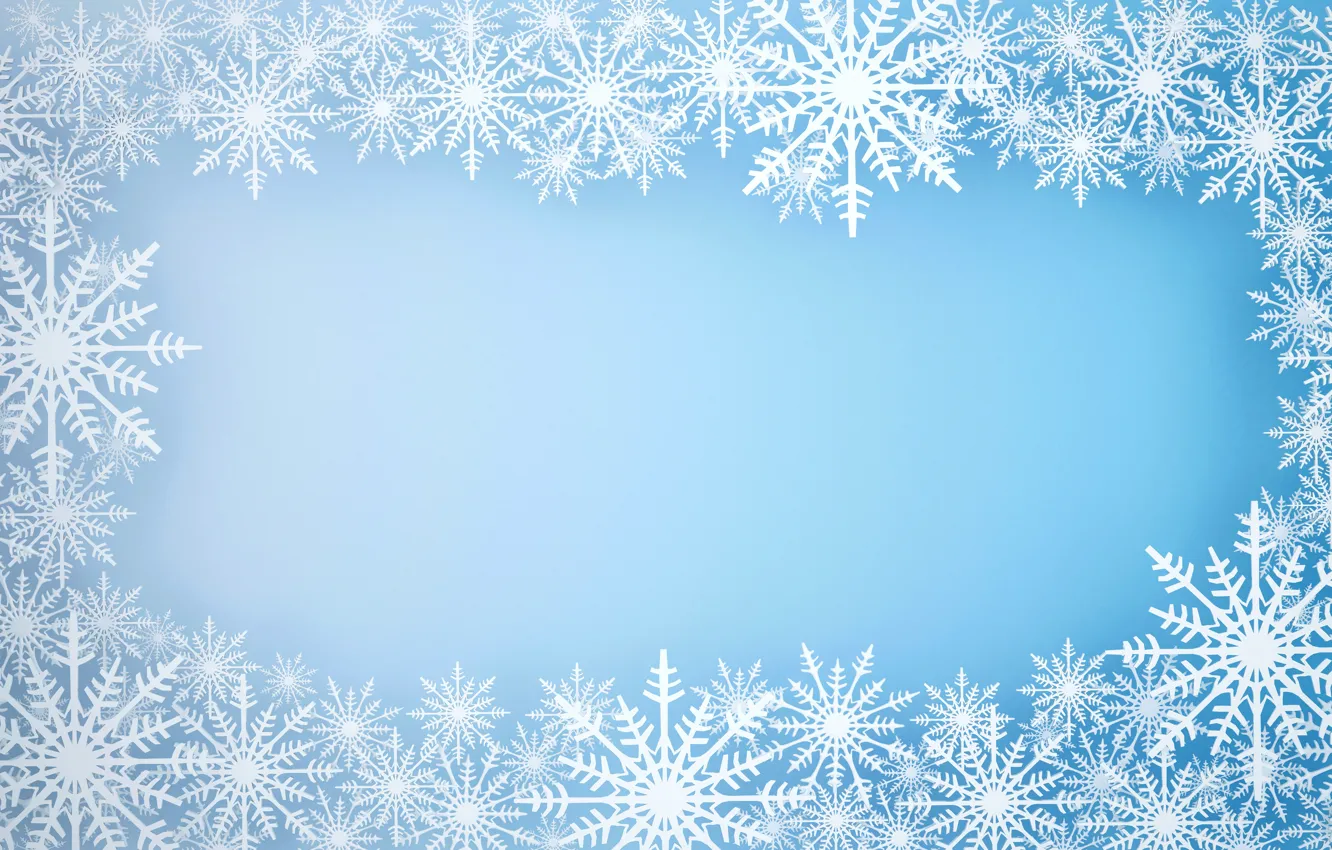 Фото обои зима, снег, снежинки, фон, рамка, Christmas, blue, winter