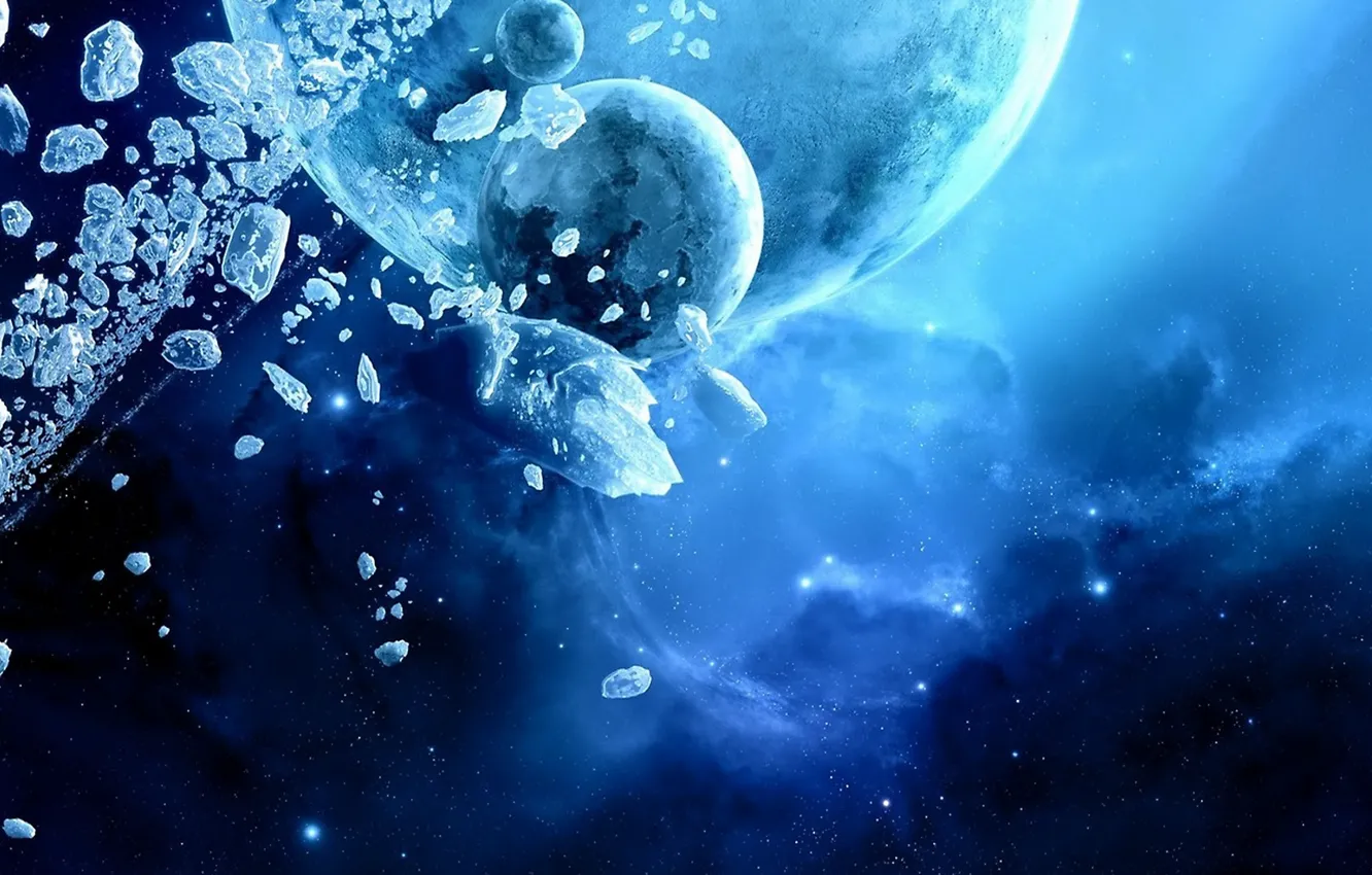 Фото обои лед, звезды, планеты, астеройды