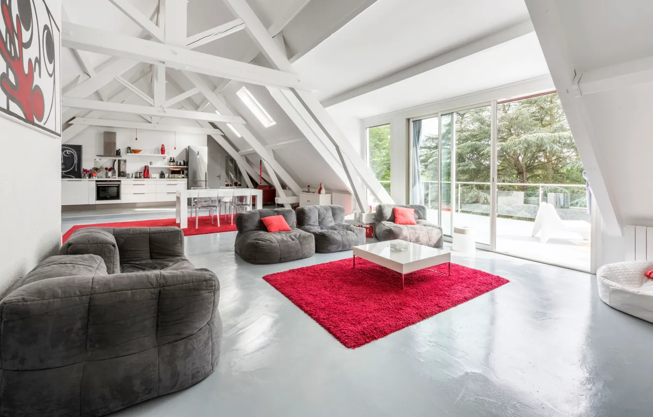 Фото обои дизайн, стиль, интерьер, кухня, гостиная, столовая, Contemporary Loft in France, Современный лофт во Франции