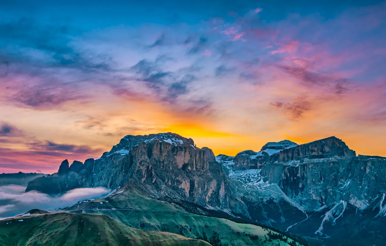 Фото обои небо, закат, горы, скалы, Italy, Dolomites, Udo Soehngen