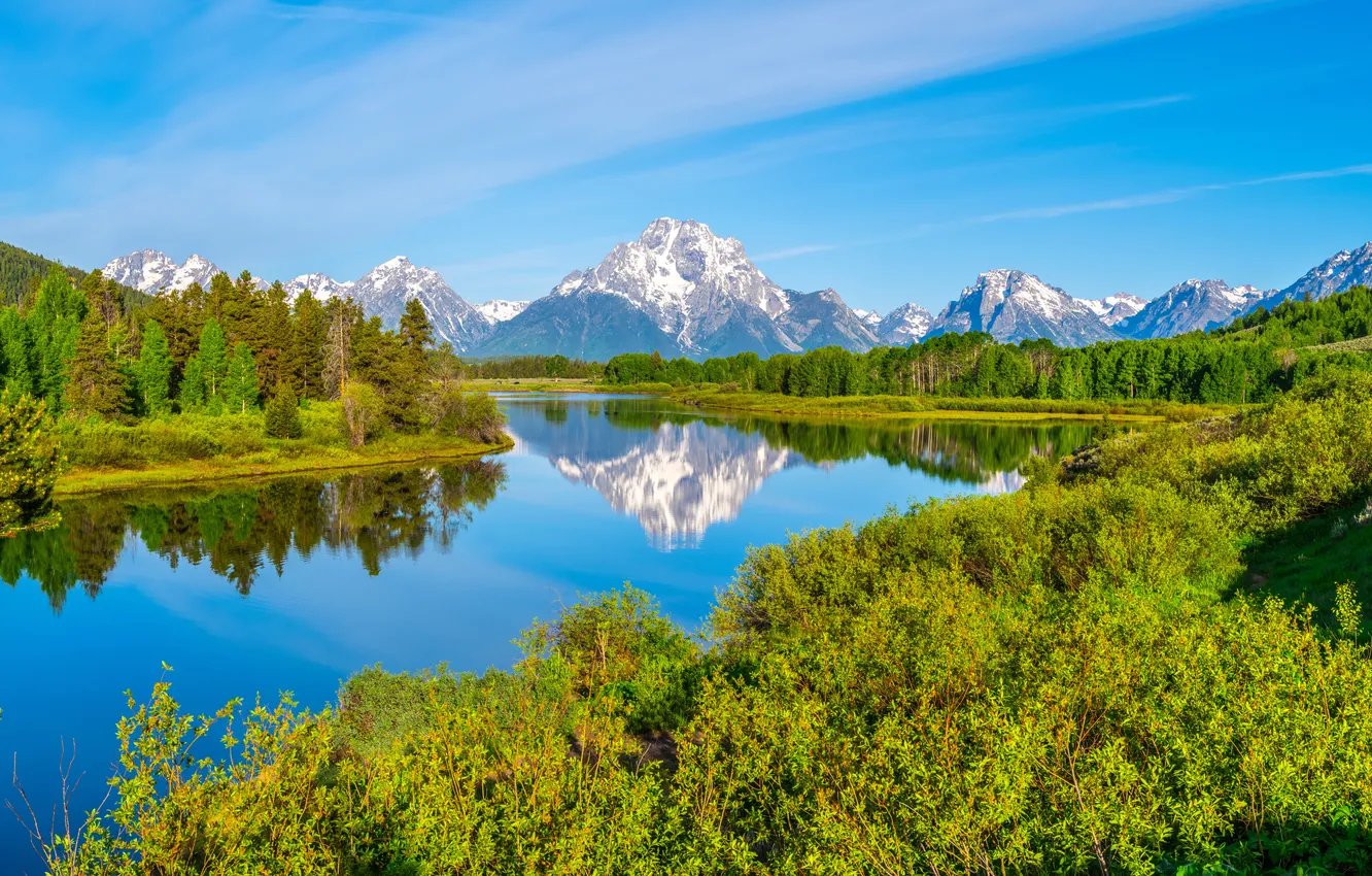 Фото обои пейзаж, горы, река, США, Grand Teton National Park
