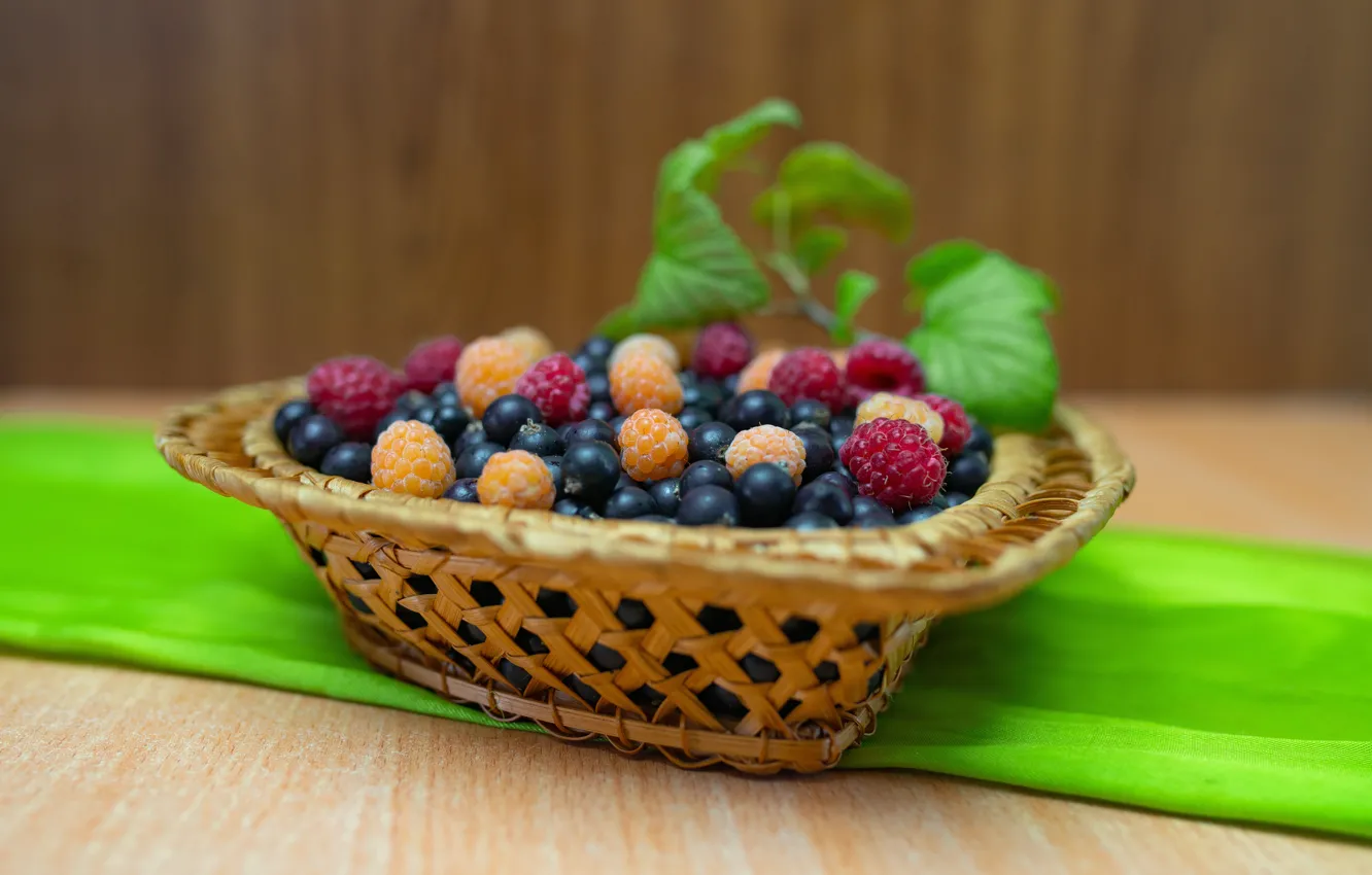 Фото обои ягоды, малина, еда, натюрморт, корзинка, смородина
