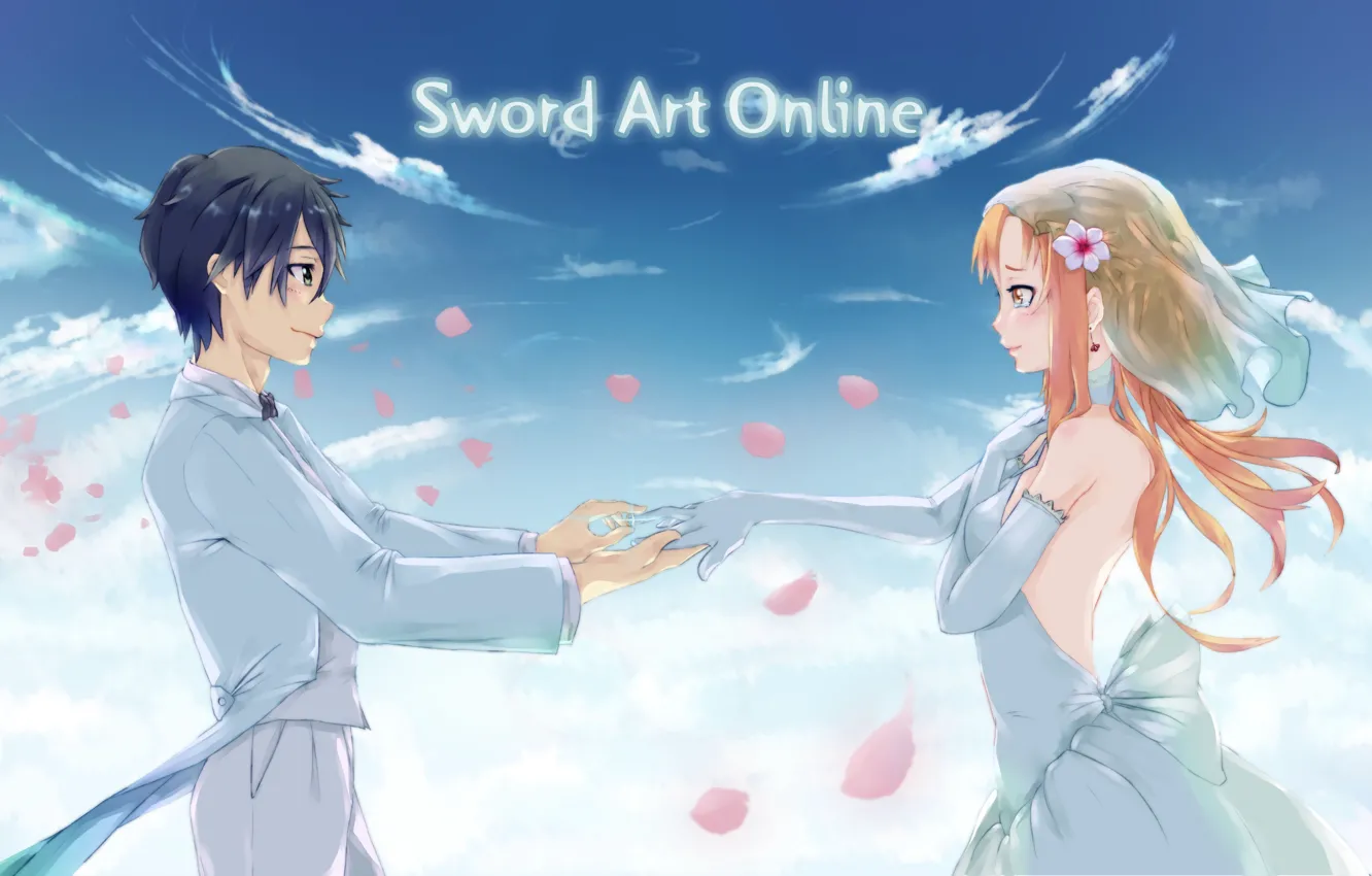 Фото обои взгляд, аниме, арт, парень, Мастера меча онлайн, Sword Art Online, Асуна, Кирито