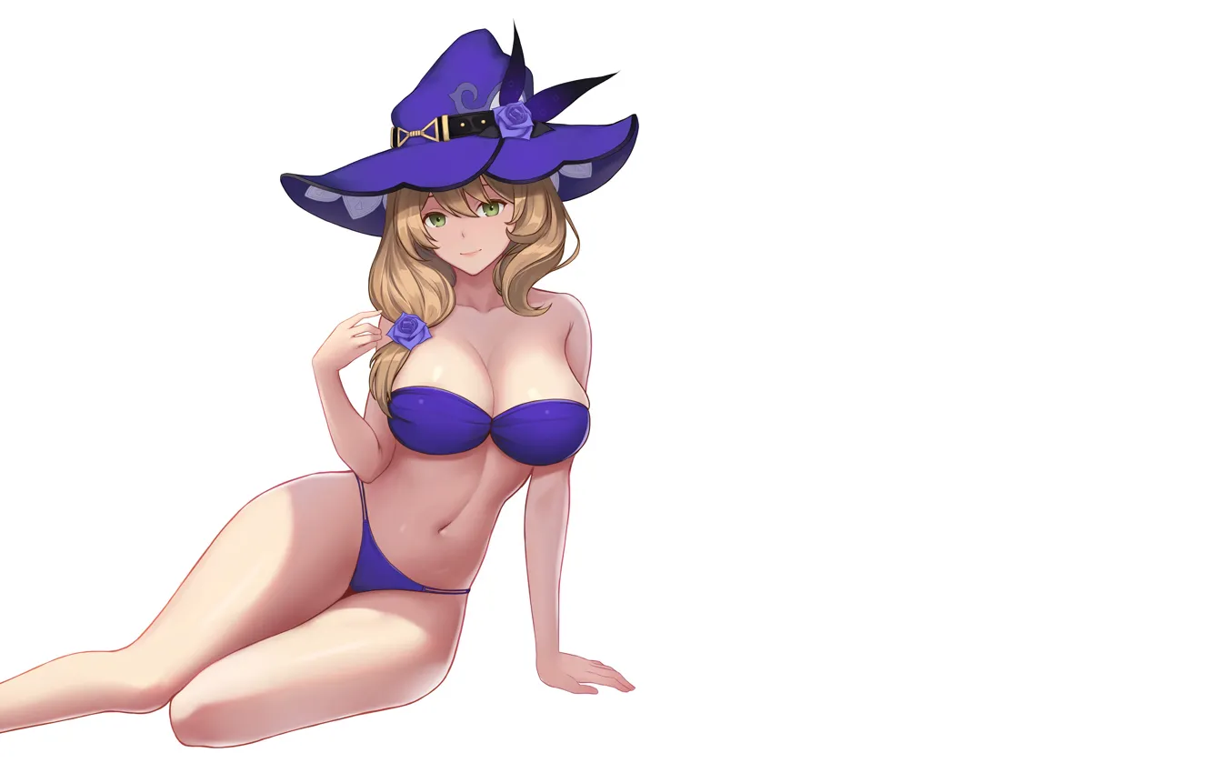 Фото обои girl, sexy, cleavage, long hair, hat, boobs, anime, beautiful