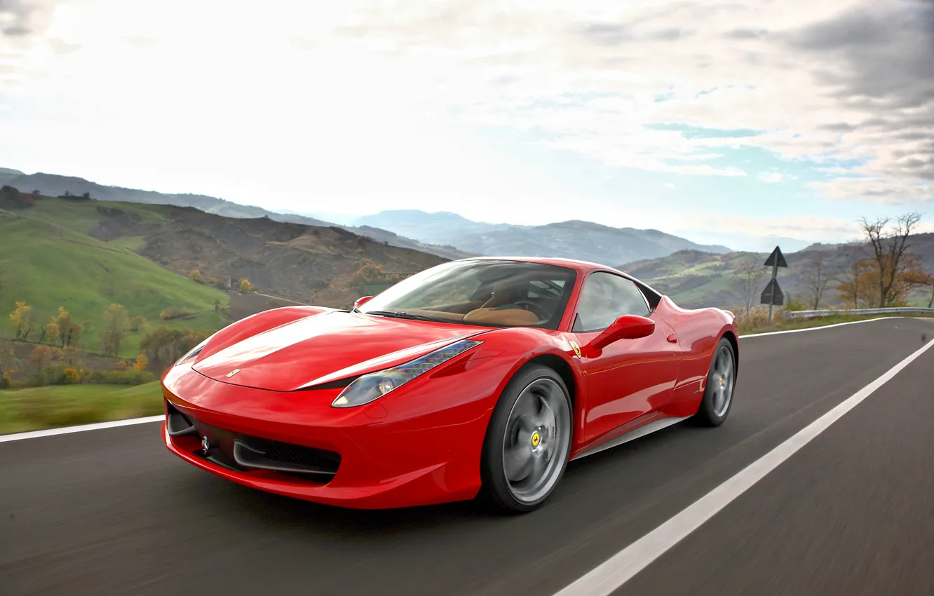 Фото обои дорога, машина, авто, Ferrari, красивая, красная, 458