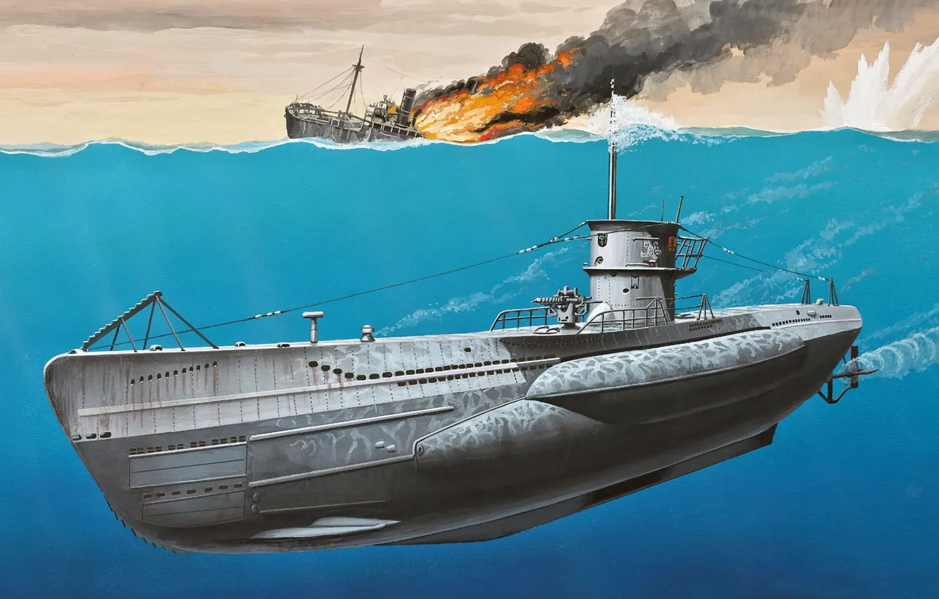 Фото обои Подводная лодка, субмарина, подлодка, Kriegsmarine, Кригсмарине, военно-морской флот, Тип VII-C