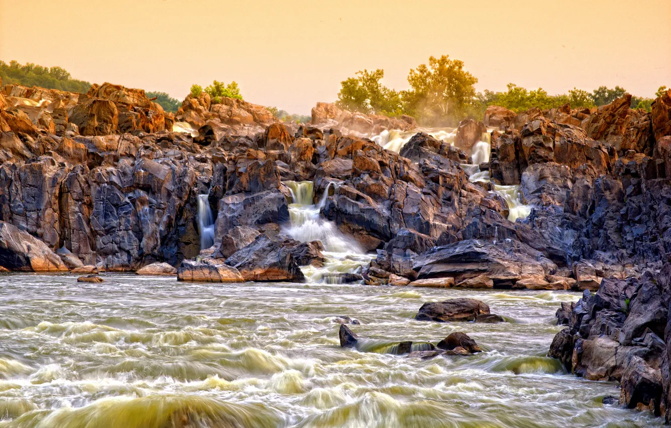 Фото обои камни, скалы, водопад, Virginia, USА, Great Falls
