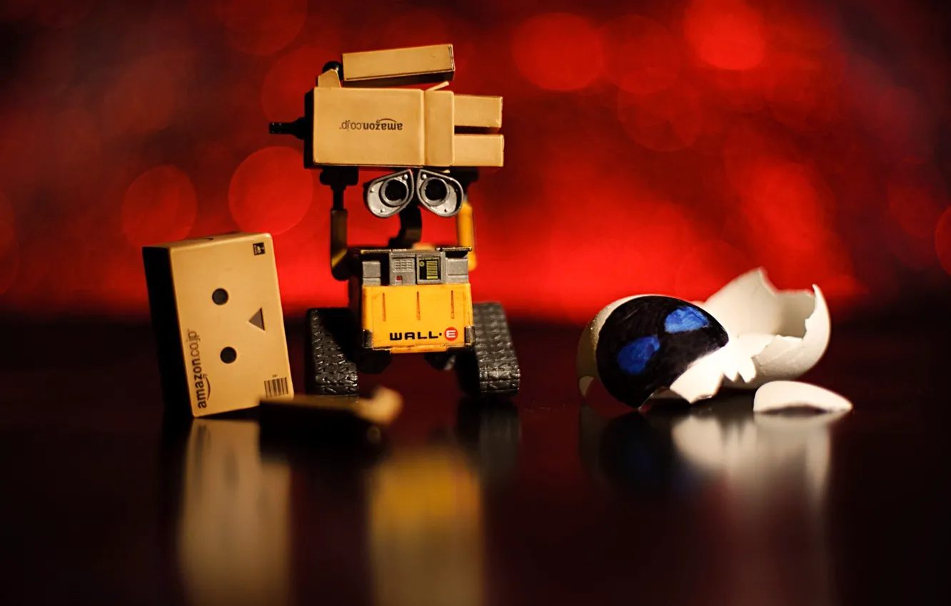 Фото обои макро, коробка, победа, робот, danbo, WALL-E