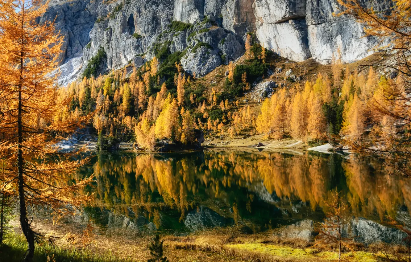 Фото обои Горы, Осень, Озеро, Италия, Пейзаж