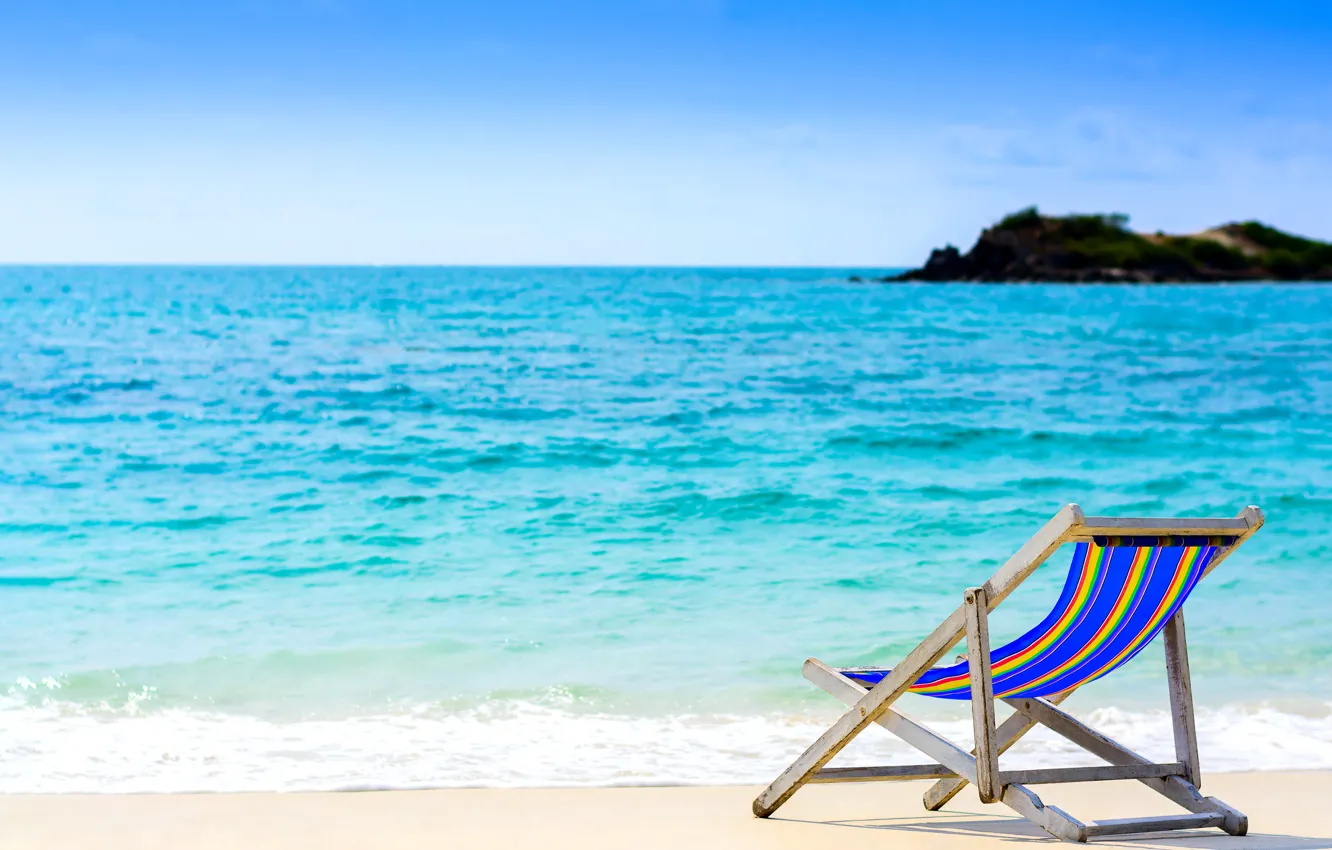 Фото обои песок, море, волны, пляж, лето, шезлонг, summer, beach