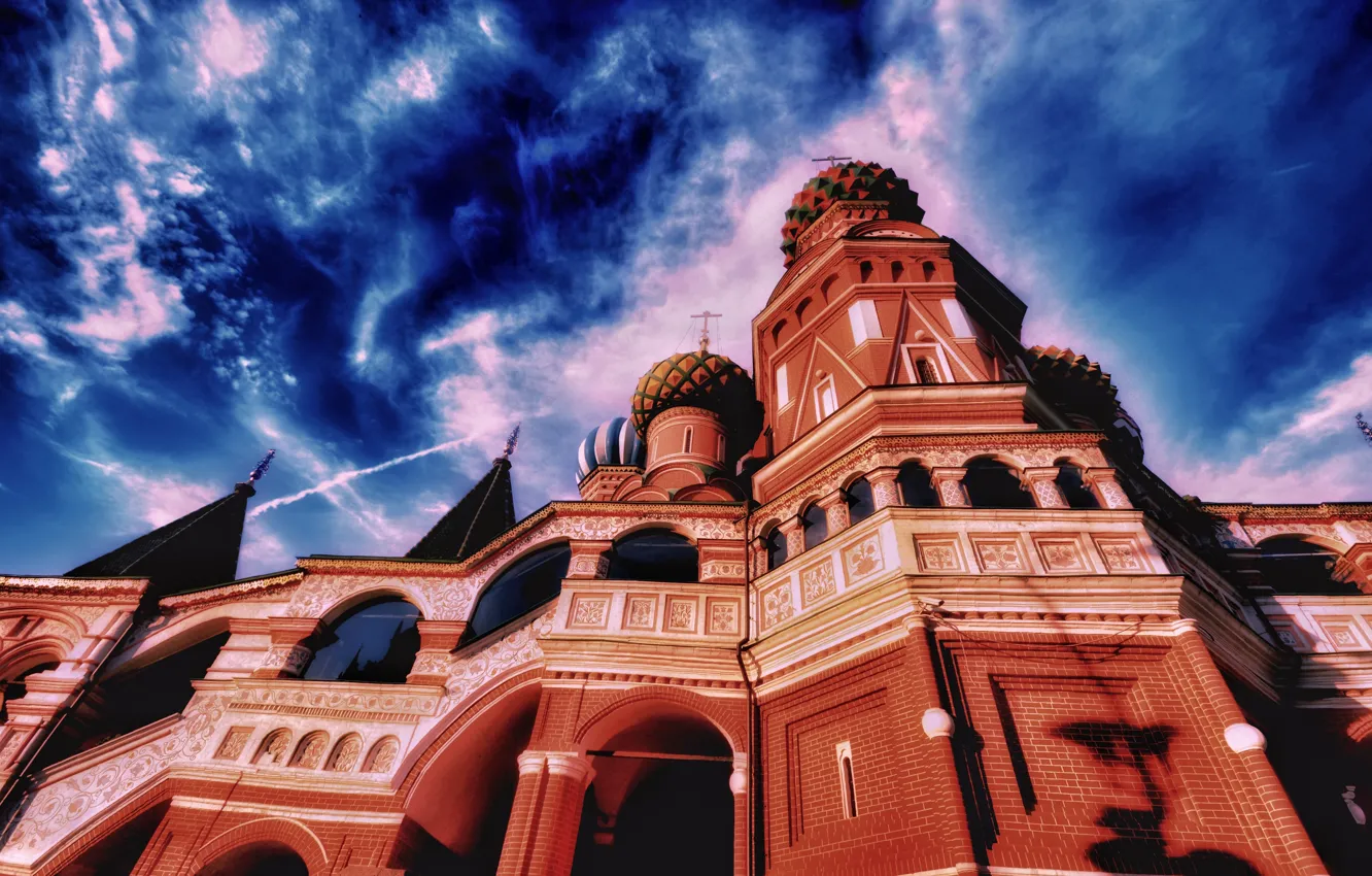 Фото обои небо, Москва, собор, храм, Храм Василия Блаженного, Россия