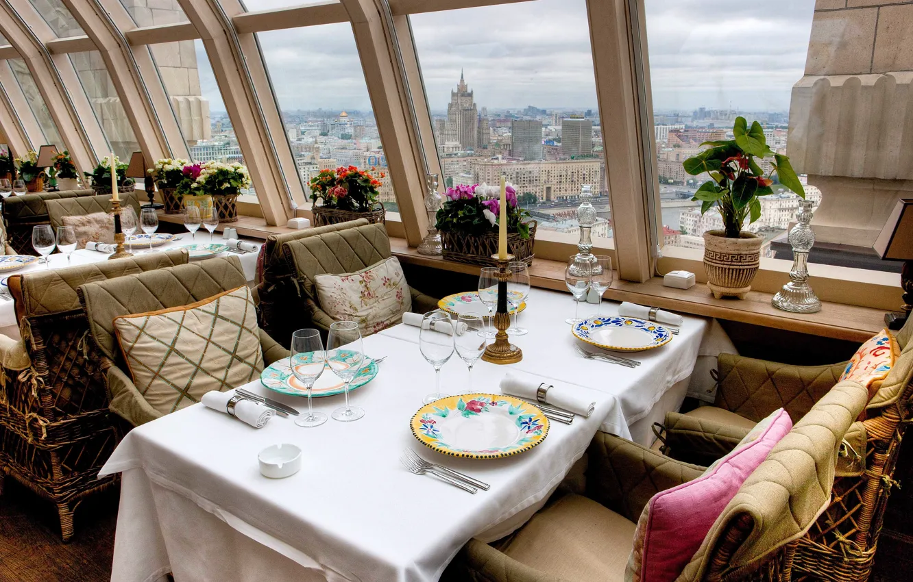 Фото обои интерьер, Москва, панорамный ресторан