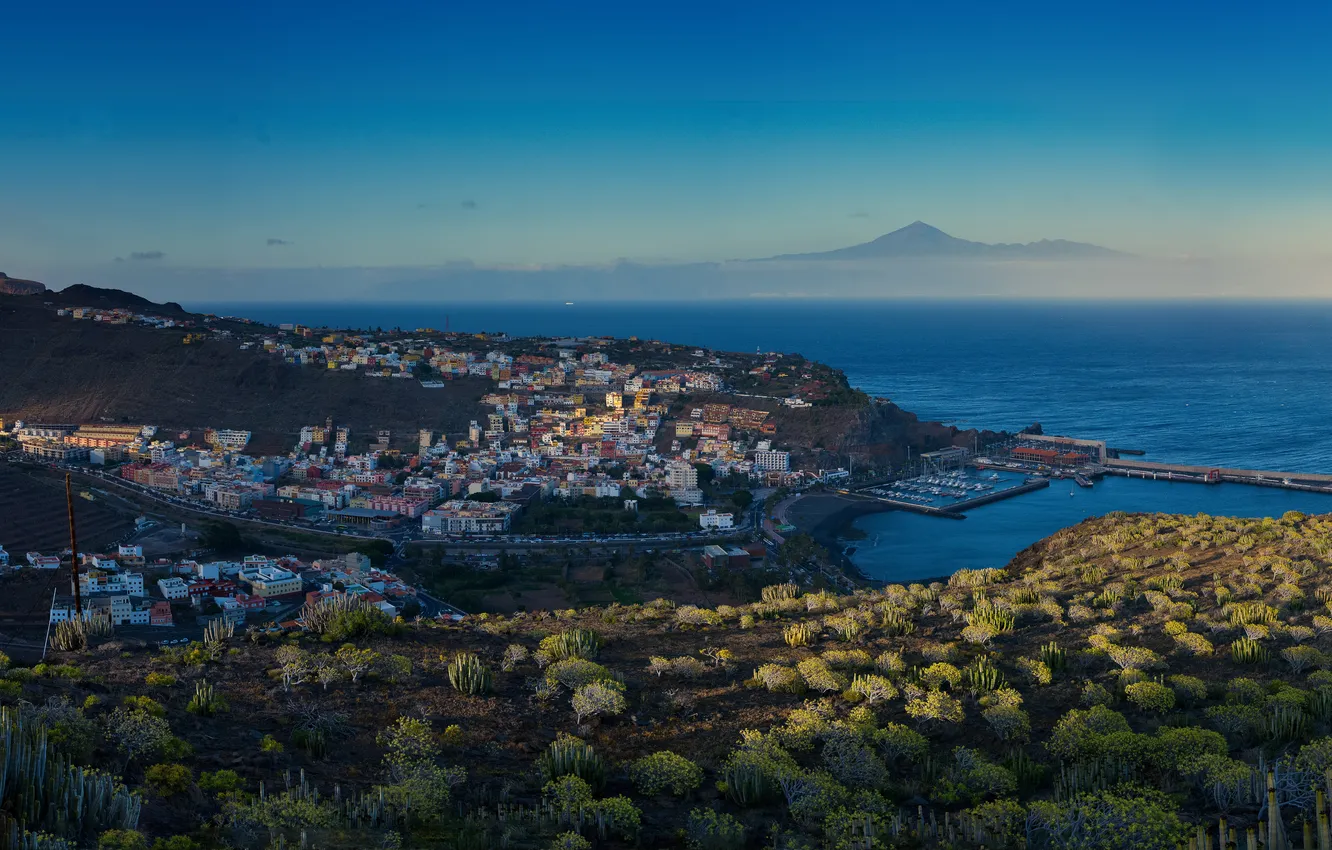 Фото обои ocean, Spain, town, Canary Islands, marina, La Gomera, San Sebastián de La Gomera