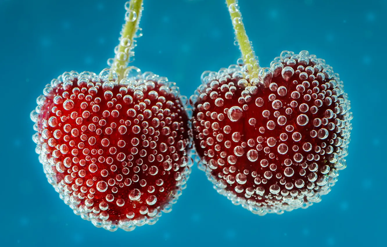 Фото обои пузырьки, пузыри, ягода, Вишня, черешня, в воде