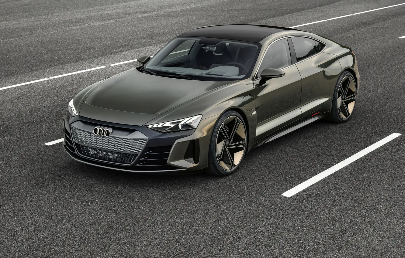 Фото обои асфальт, Audi, разметка, купе, 2018, e-tron GT Concept, четырёхдверное