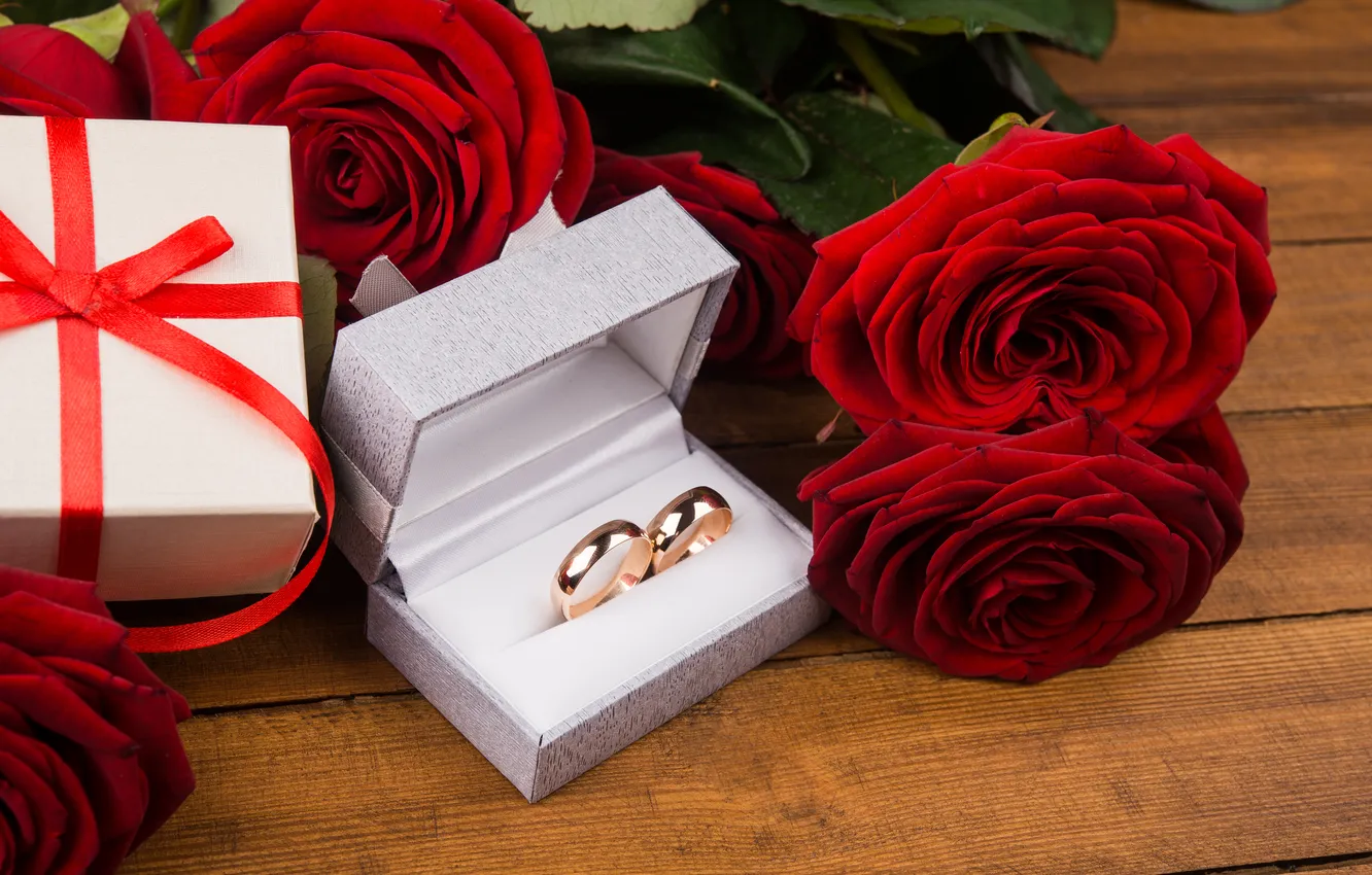 Фото обои подарок, розы, букет, кольца, красные, red, flowers, romantic