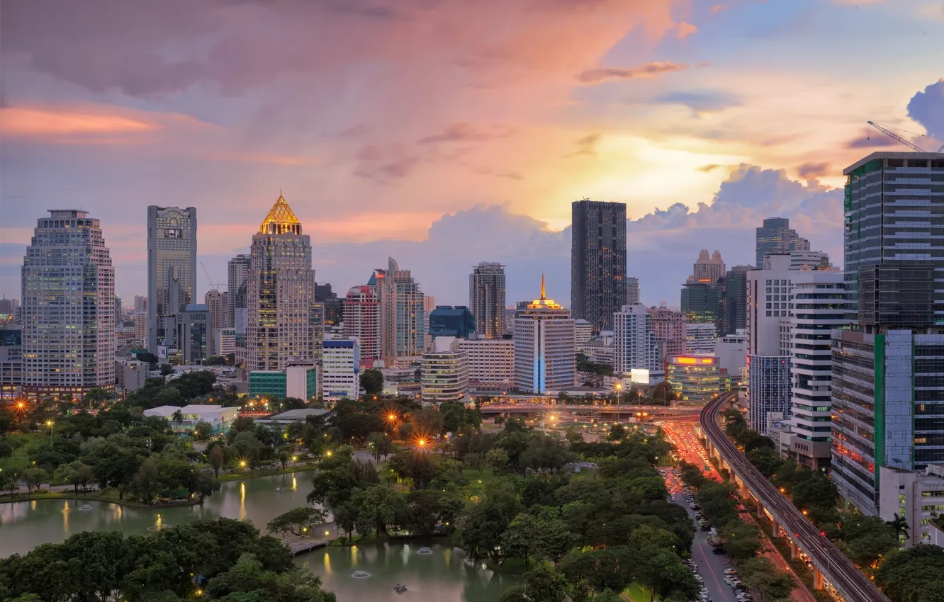 Фото обои город, здания, панорама, Таиланд, Бангкок, Thailand, небоскрёбы, Bangkok