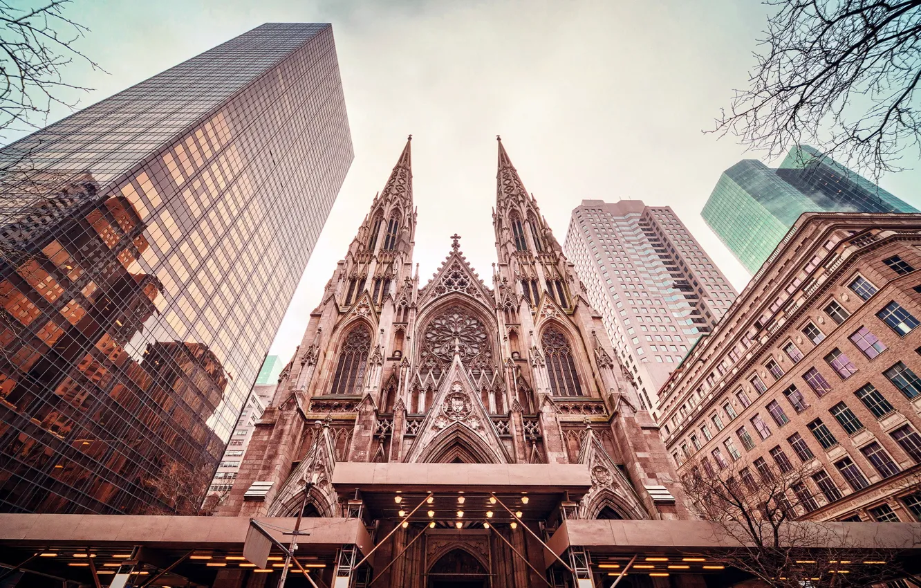 Фото обои город, New York, St. Patrick's Cathedral