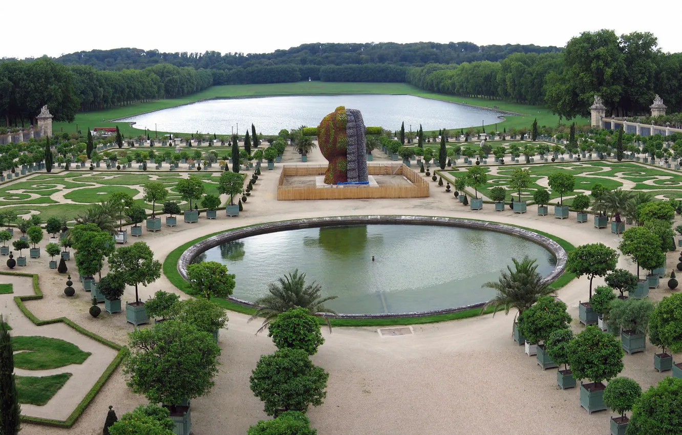 Фото обои озеро, пруд, Франция, панорама, оранжерея, Версаль