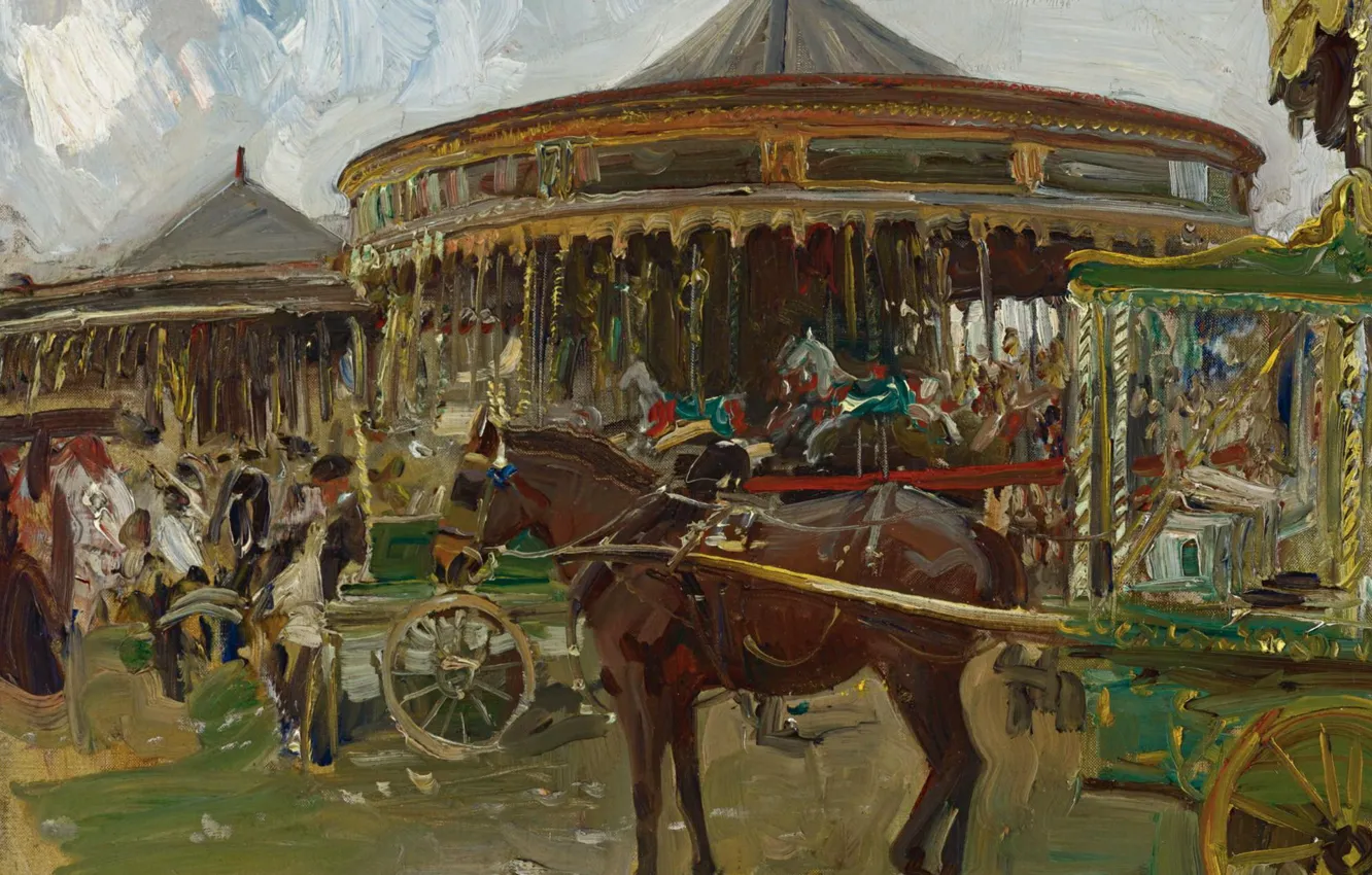 Фото обои лошадь, картина, Карусель, Альфред Джеймс Маннингс, Alfred James Munnings