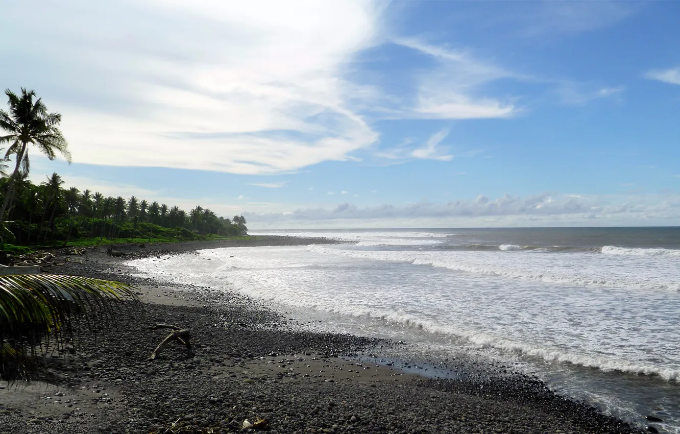 Фото обои волны, пляж, небо, галька, берег, остров, горизонт, Punta Roca
