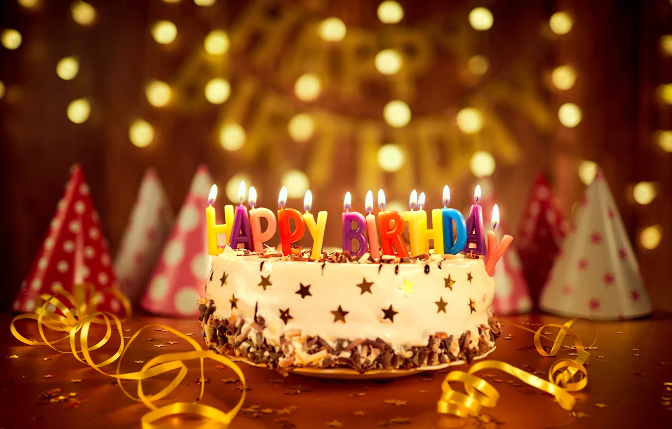 Фото обои свечи, торт, cake, bokeh, decoration, Happy, День Рождения, Birthday