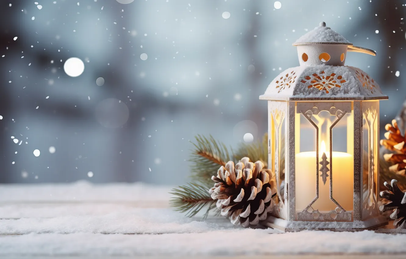 Фото обои зима, снег, ночь, Рождество, фонарь, Новый год, Christmas, night
