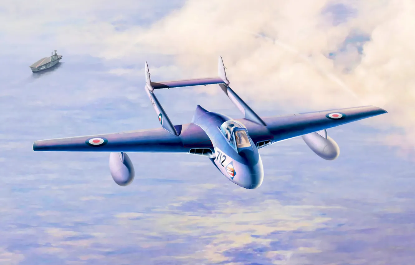 Vampirejet Обои war, art, airplane, painting, jet, De Havilland Vampire картинки ...