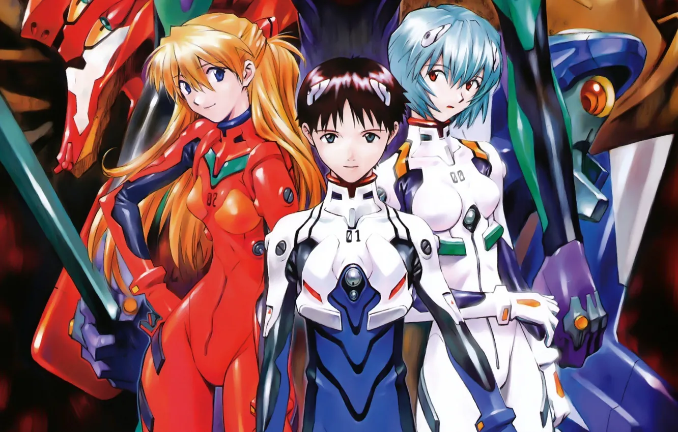 Фото обои Ayanami Rei, Evangelion, Ikari Shinji, Sōryū Asuka Rangurē