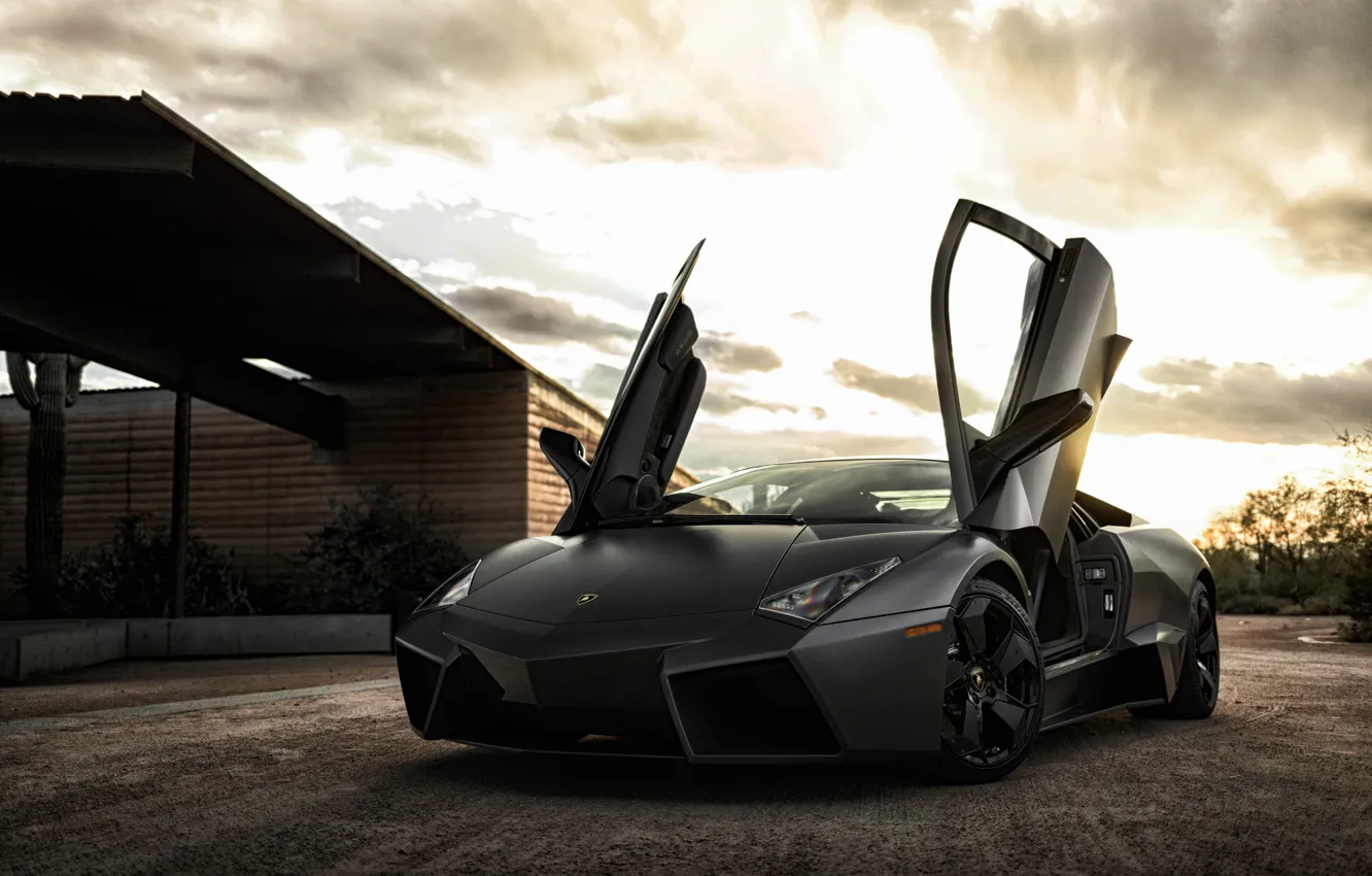 Фото обои черный, Lamborghini, Reventon, суперкар, Black, ламборгини, ревентон