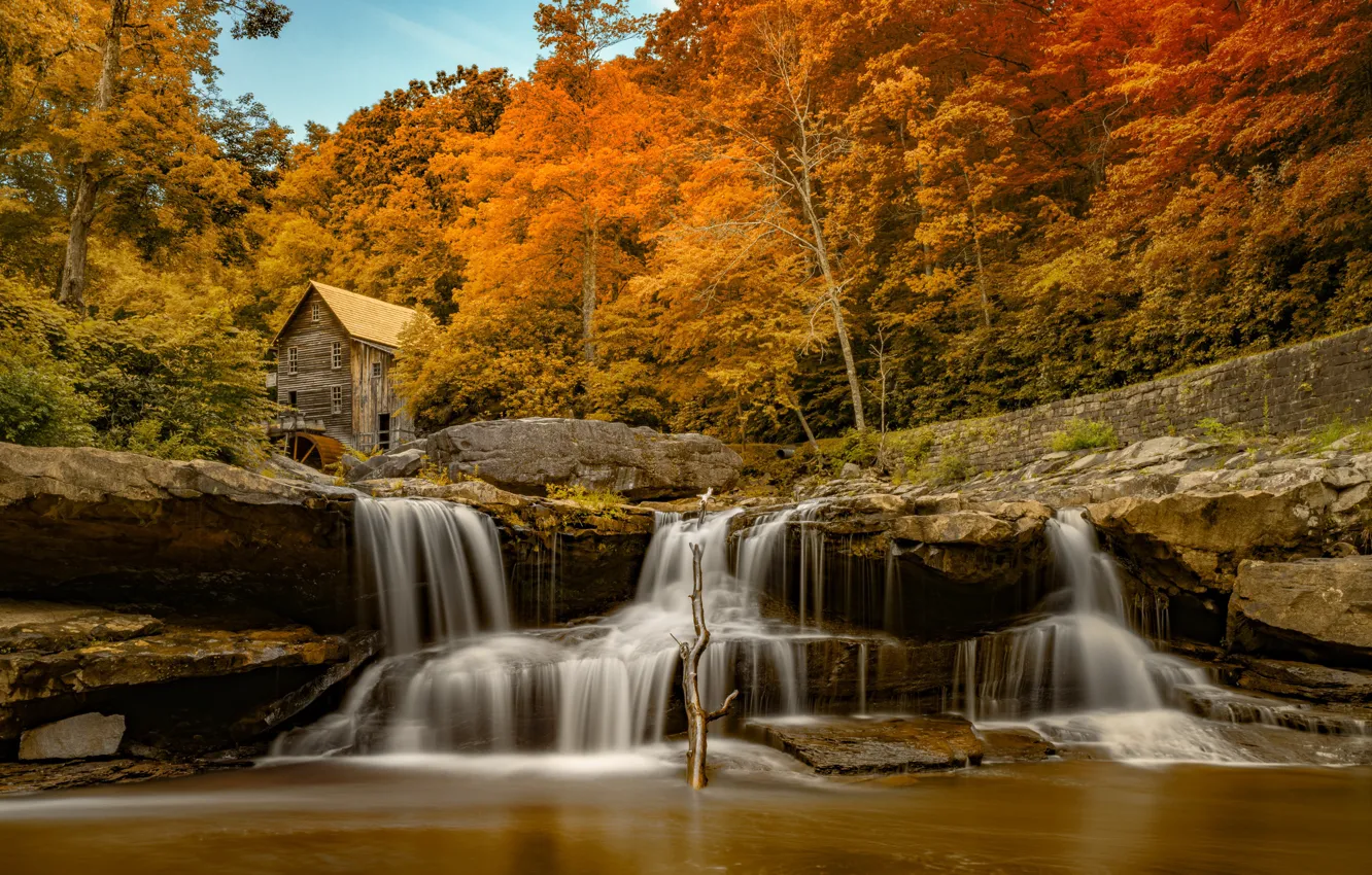 Фото обои Babcock State Park, United States, West Virginia, Glade Creek Grist Mill, Landisburg