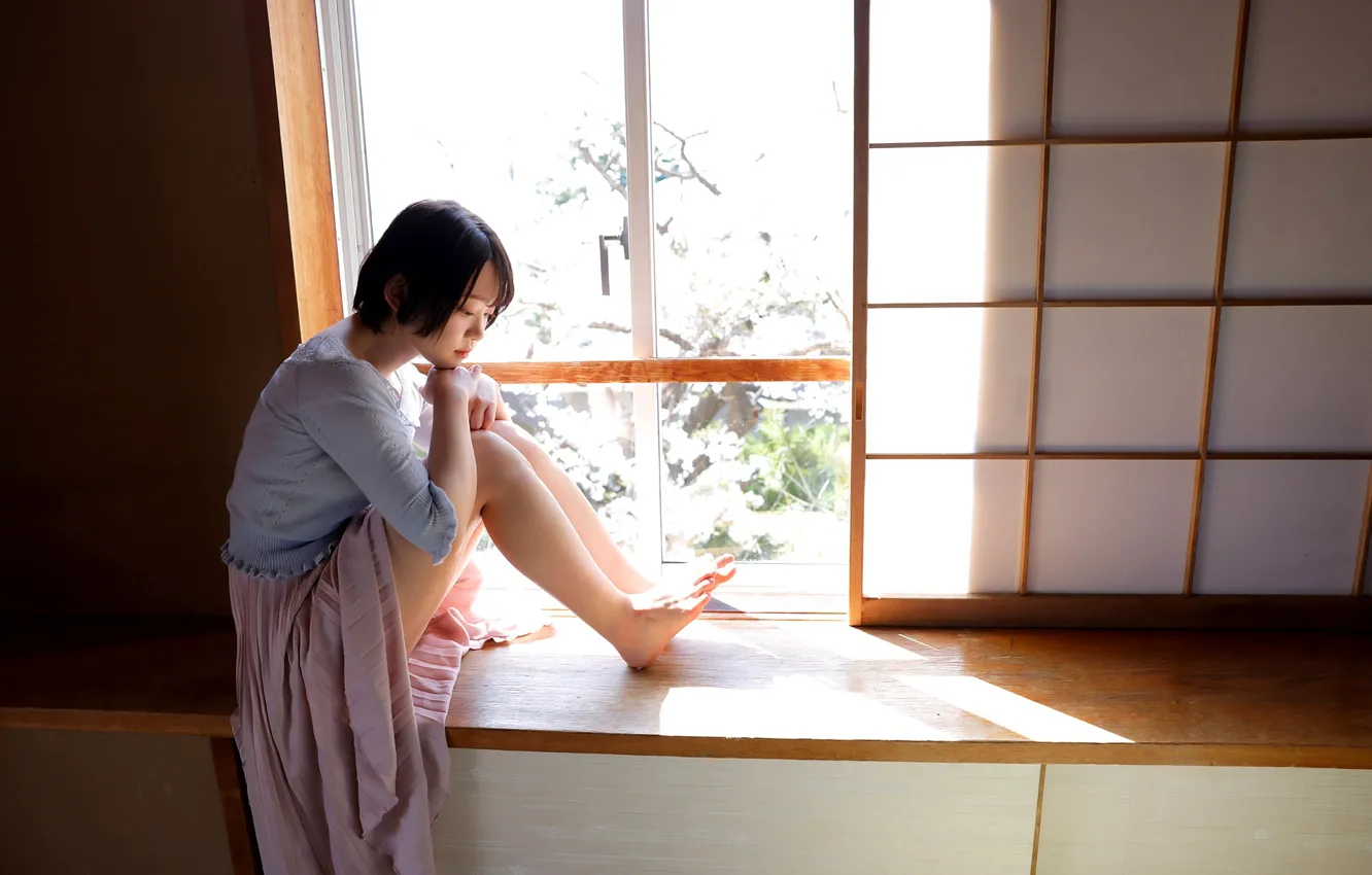 Фото обои Model, Woman, Pretty, Window, Japanese, Minka, Yura Kano