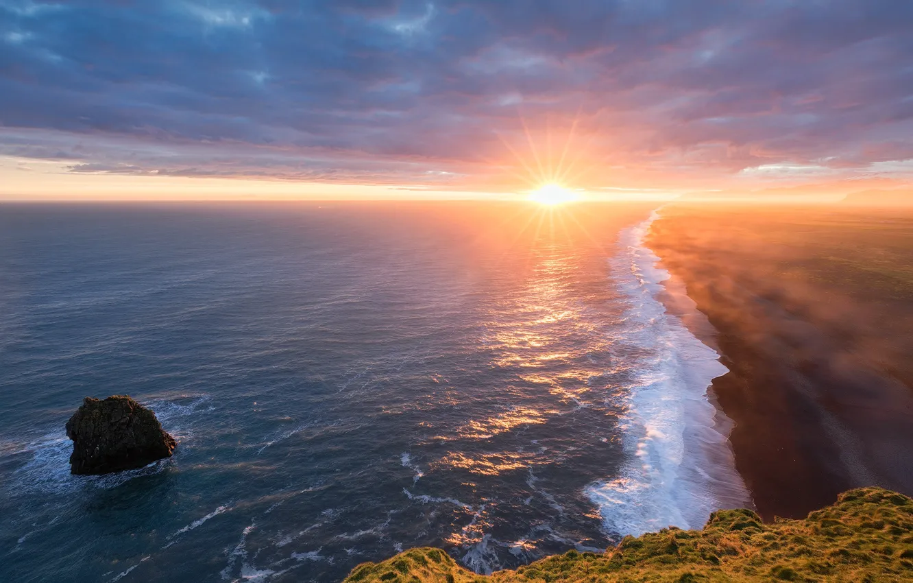 Фото обои море, пляж, солнце, берег, Исландия