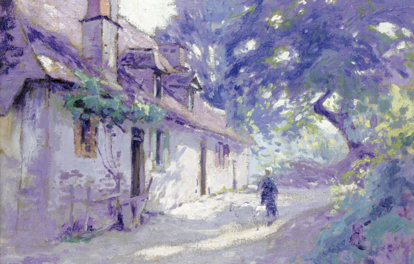 Фото обои пейзаж, дом, картина, 1918, Двор Фермы, Paul Madeline, Пол Медлин