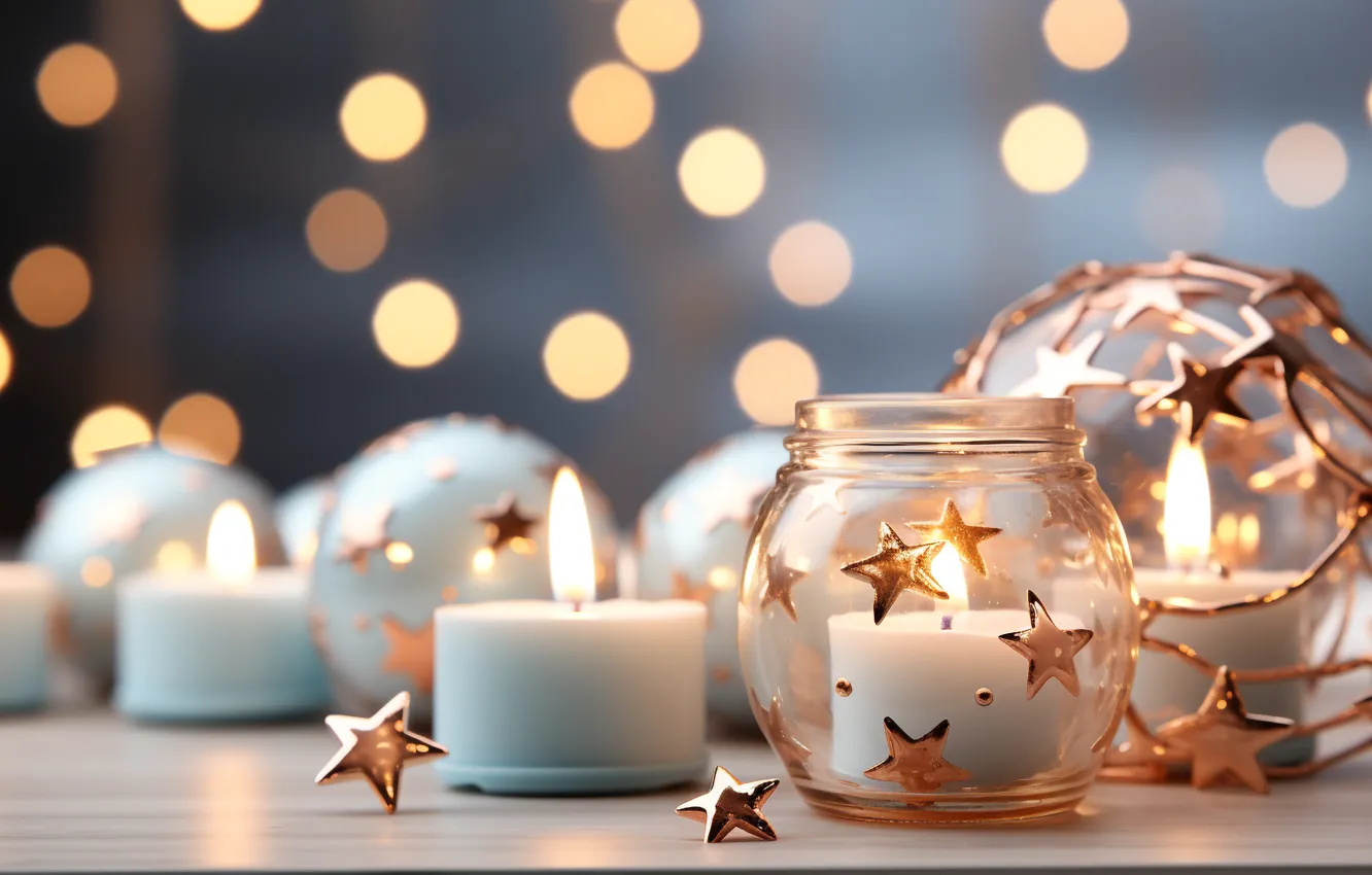 Фото обои украшения, свечи, Новый Год, Рождество, new year, happy, Christmas, bokeh