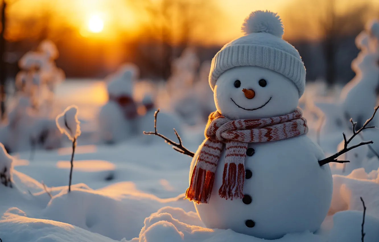 Фото обои зима, снег, Рождество, Новый год, снеговик, Christmas, winter, snow