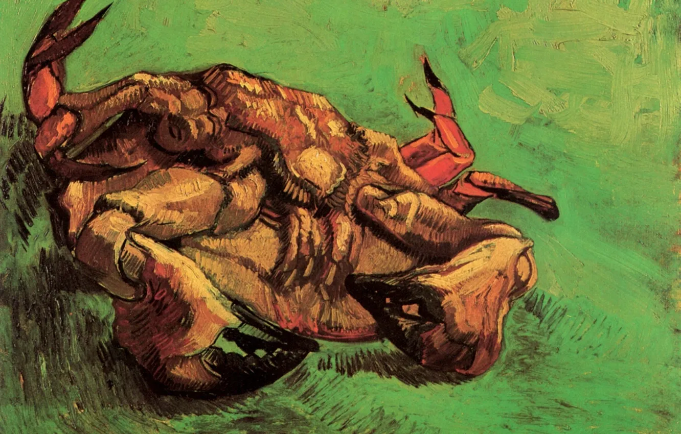 Фото обои зелёный фон, Винсент ван Гог, Crab on Its Back