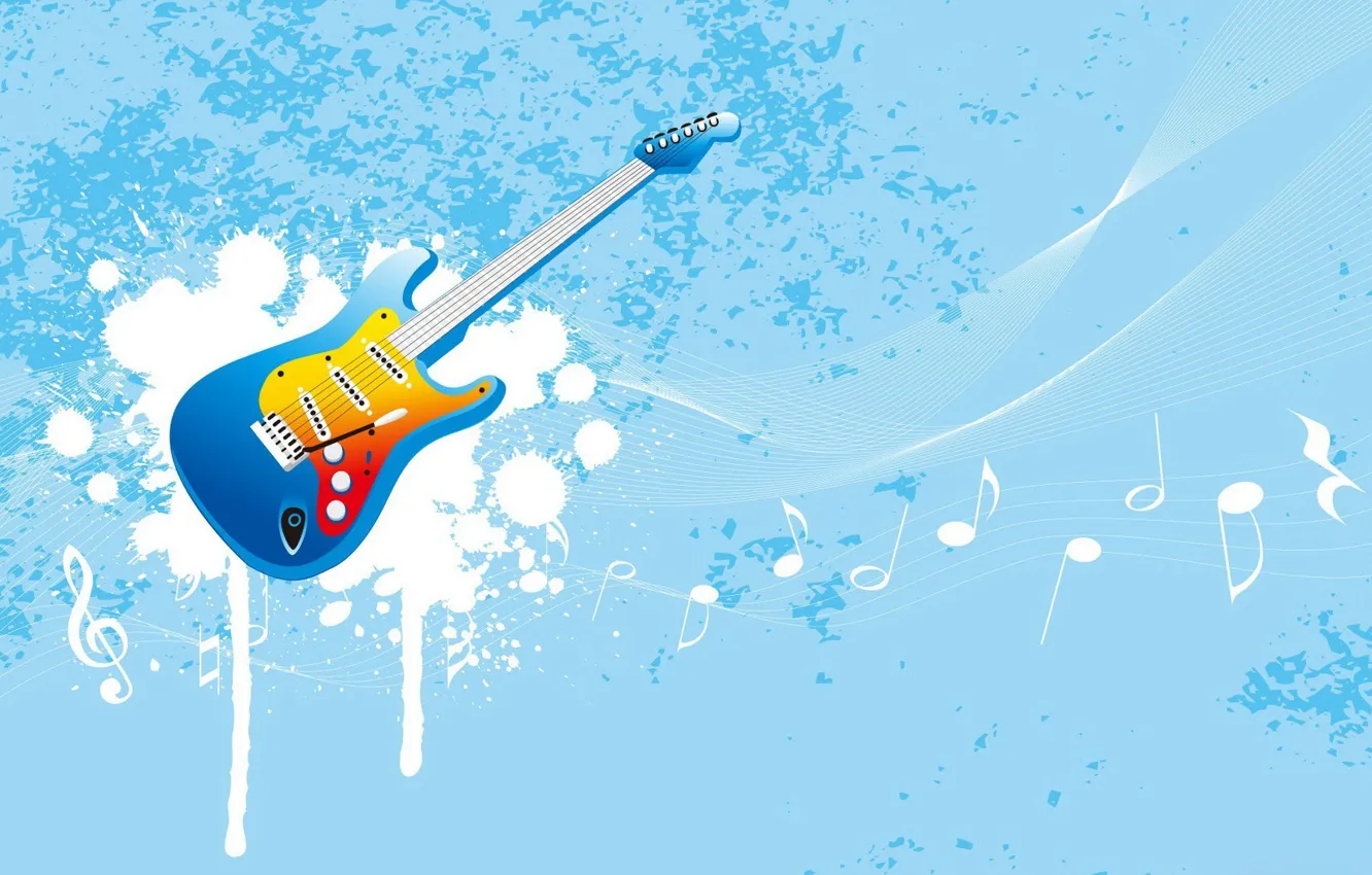 Фото обои ноты, музыка, голубой, гитара, вектор