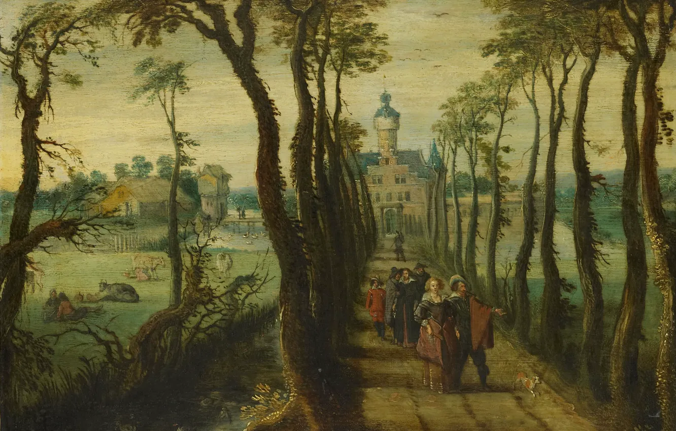 Фото обои масло, картина, Дорога, Себастьян Вранкс, 1647, Sebastiaan Vrancx
