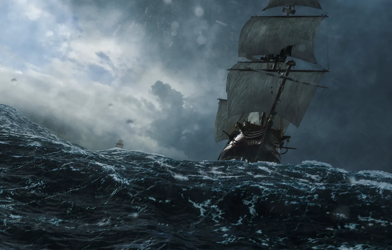 Фото обои море, волны, шторм, корабли, Чёрные паруса