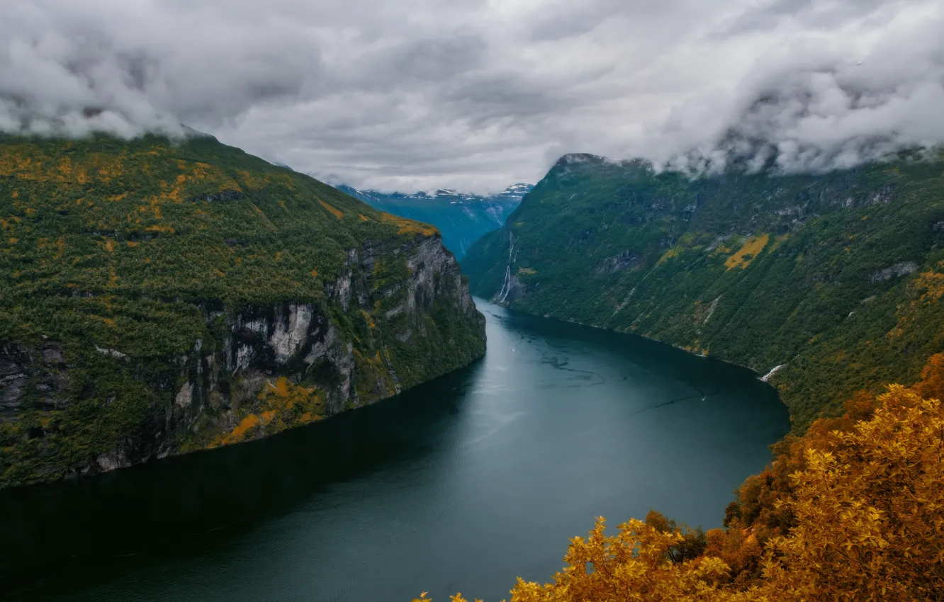 Фото обои осень, облака, пейзаж, природа, Норвегия, фьорд